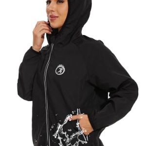 Rain Jacket for Women Waterproof Rain Suit Top Rain Coats with Zipper Hood Hiking Rain Gear for Outdoor Sports