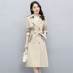5162Xw36wML.jpg Women Belted Long Coats And Jackets Lapel Spliced Windbreaker Elegant Trench Coat Outerwears