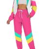 Women's Color Block 2 Piece 80s 90s Outfits Long Sleeve Windbreaker Jacket Tracksuit Set