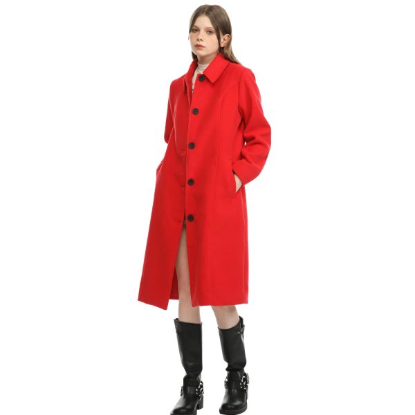 Womens Single Breasted Wool Blend Long Fall Winter Pea Trench Coat with Pockets