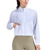 51PlZb6kDeL.jpg Women's Athletic Running Yoga Gym Track Zip Up Cropped Jackets UPF 50+ Sun Protection Long Sleeve Workout Shirts