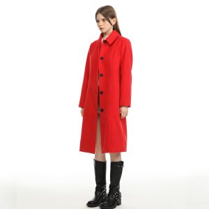 Womens Single Breasted Wool Blend Long Fall Winter Pea Trench Coat with Pockets