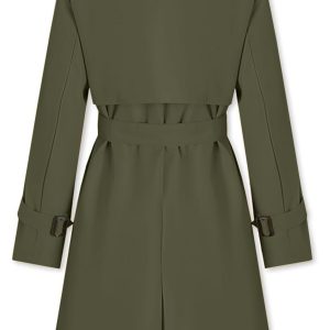 Women's Long Double-Breasted Waterproof Trench Coat with Belt