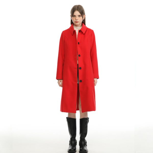 Womens Single Breasted Wool Blend Long Fall Winter Pea Trench Coat with Pockets