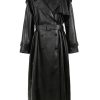 Women Long Leather Trench Coat For Belt Double Breasted Loose Windbreaker