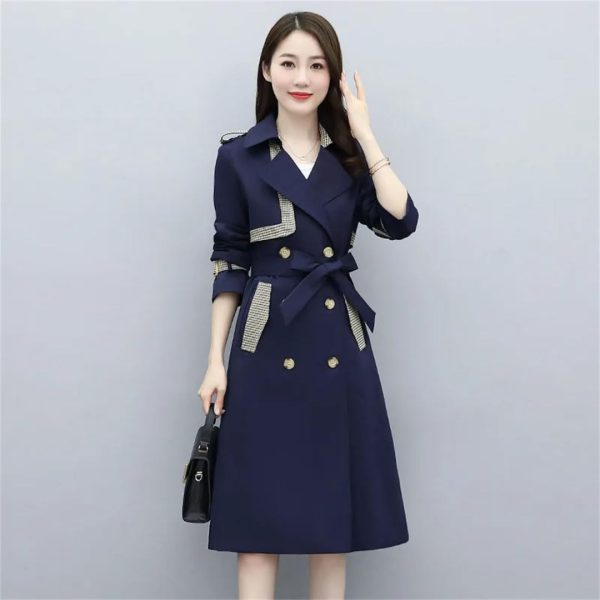 51fu8OUICTL.jpg Women Belted Long Coats And Jackets Lapel Spliced Windbreaker Elegant Trench Coat Outerwears
