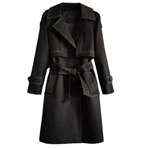 Women Elegant Long Trench Coat For Lapel Belted Coats And Jackets Office Windbreaker Outerwears