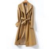 Women Sheepskin Trench Coats Midi Length Leather Outwear Double Breasted Lace-Up Windbreaker