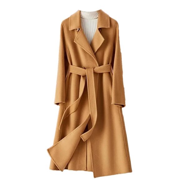 51m6I95bj2L.jpg Women's Overcoat Double-Sided Cashmere Jacket Belt Long Double-Breasted Wool Windbreaker Winter Slim Wool Coat