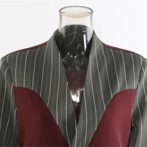 Women Spring Autumn Striped Patchwork Windbreaker All Match Loose Long Overcoat Trench Coat