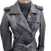 Women Designer Black Trench Leather Long Coat with Belt Trench Coat Slim Fit Style for Ladies