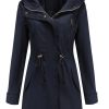 Women Trench Coat Windbreaker Zip Up Jacket With Pockets Casual Long Sleeve Outwear with Waist Drawstring