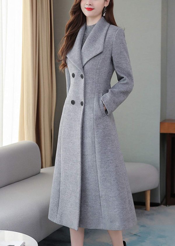 611H-LL2whL.jpg Women's Chic Shawl Collar Work Double Breasted Maxi Long Wool Pea Coat
