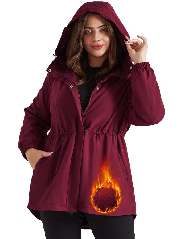 611LwOXrxL.jpg Women's Long Rain Jacket Plus Size Fleece Lined Waterproof Hooded Rain Coat Lightweight Pockets Windbreaker Trip