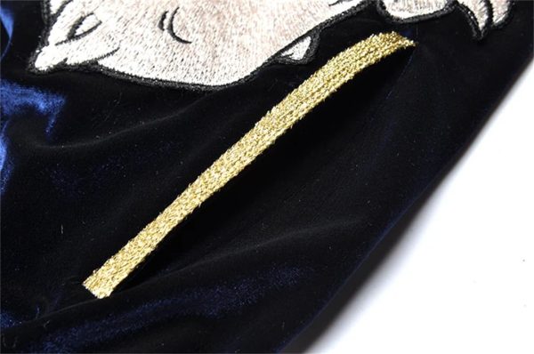 Women Long Sleeve Cartoon Embroidery Windbreaker Coat Trousers fleece Two-Piece Set