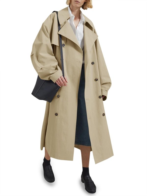 612cXMcb1ML.jpg Womens Double Breasted Long Trench Coat Oversized Classic Lapel Belted Overcoat