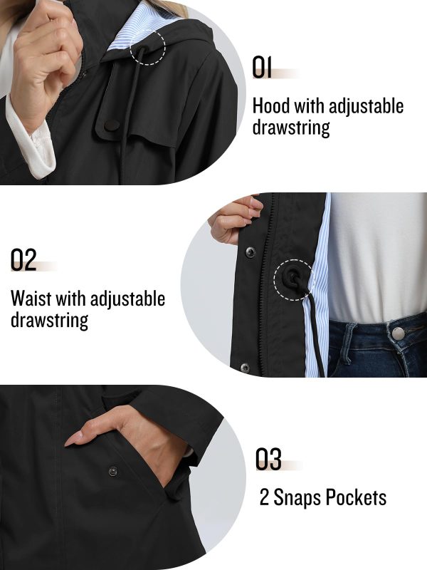 Women's Long Rain Jacket Waterproof Rain Coat with Hood Outdoor Light Raincoats Windbreaker