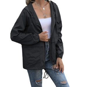 Women's Waterproof Raincoat Lightweight Rain Jacket Hooded Windbreaker with Pocket for Outdoor