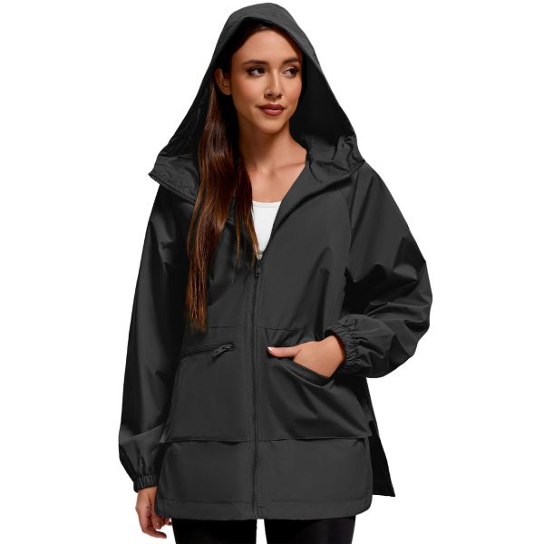 Women Rain Jacket with Hood Lightweight Rain Coats for Women Trench Waterproof Windbreaker With Back Pockets