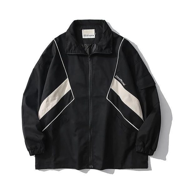 Y2k Jacket for Women Zip Up Bomber Jacket Y2k Clothing Racing Varsity Oversized Color Block Coat Unisex