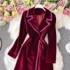 Women Fashion Winter Black fleece Blazer Dress Long Over The Knee Maxi Windbreaker Jacket Slim Coat