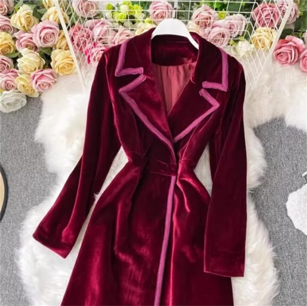 Women Fashion Winter Black fleece Blazer Dress Long Over The Knee Maxi Windbreaker Jacket Slim Coat