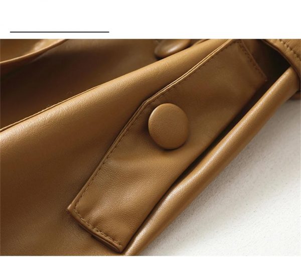 Women Sheepskin Trench Coats Midi Length Leather Outwear Double Breasted Lace-Up Windbreaker