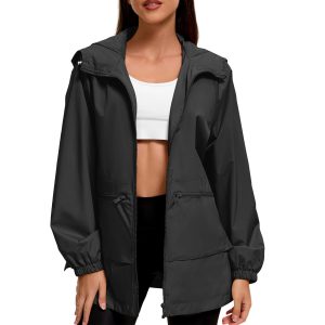 Women Rain Jacket with Hood Lightweight Rain Coats for Women Trench Waterproof Windbreaker With Back Pockets