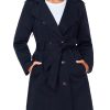 Women's Water-Resistant Trench Coat Double-Breasted Long Peacoat with Removable Hood