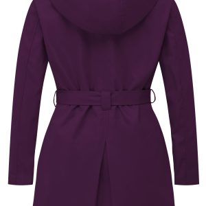 Women's Plus Size Trench Coat Double-Breasted Classic Lapel Overcoat Belted Outerwear Coat with Detachable Hood