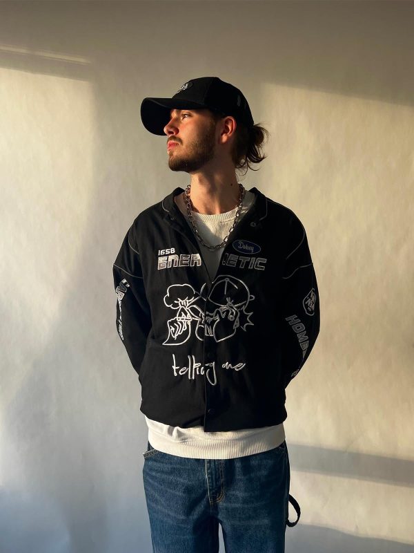 Varsity Jacket Men Vintage Racing Car Letterman Nascar Graphic Fall Black Racer Baseball Oversized Coats Women