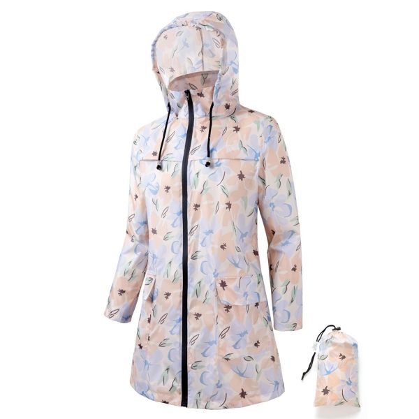 Women Waterproof Lightweight Rain Jacket Outdoor Hooded Raincoat
