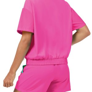 Women's Color Block 80s 90s Outfit 2 Piece Short Sleeve Costume Zip Up Windbreaker Track Suits Set