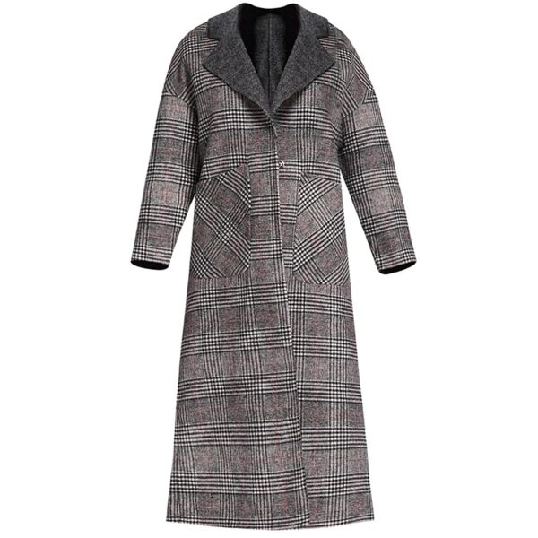 Women Winter Wool Plaid Coat Office England Style Cashmere Coat Three Quarter Windbreaker Jackets Coats