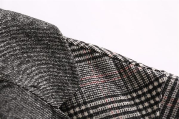 Women Winter Wool Plaid Coat Office England Style Cashmere Coat Three Quarter Windbreaker Jackets Coats