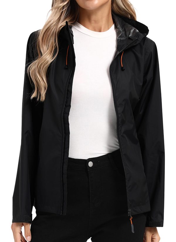 Women's Rain Jacket Lightweight Waterproof Rain Coat with Hooded Windproof Adjustable Windbreaker