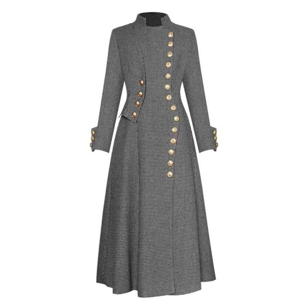 61RvVJGBN8L.jpg Women Designer Overcoat Winter Standing Collar Long Sleeve Single Breasted Waist Warm Windbreaker