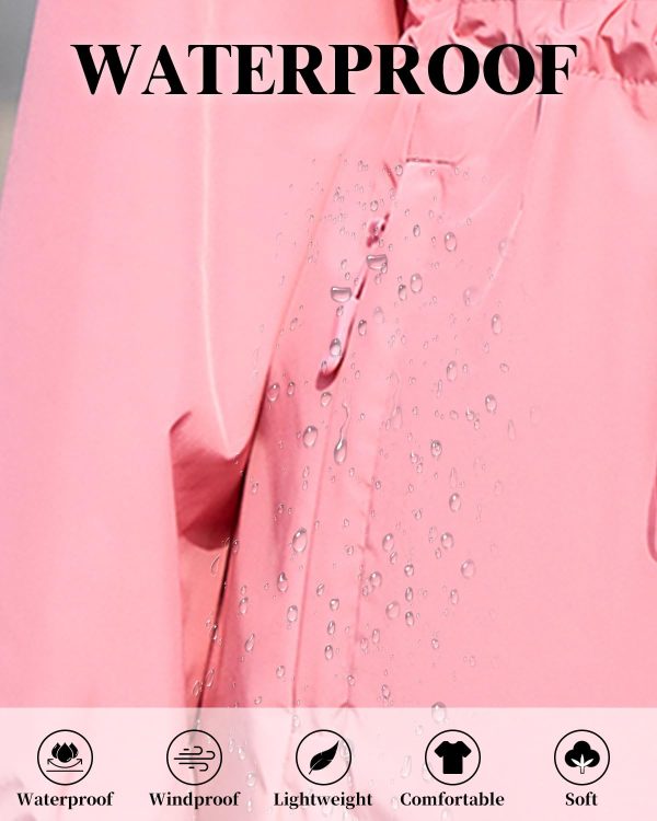 Womens Rain Jacket with Hood Packable Lightweight Raincoats for Women Waterproof Long Rain Coat Windbreaker