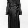 Women Long Leather Trench Coat For Belt Double Breasted Loose Windbreaker