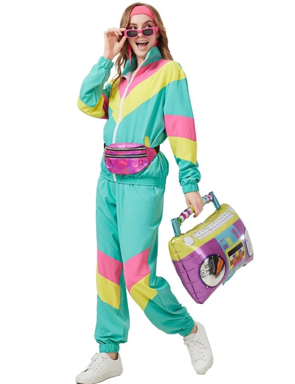 61UavXAJmRL.jpg 80s Tracksuit for Women Retro Windbreaker Outfit 90s Color Block Sportswear Set with Jacket Sweatpants