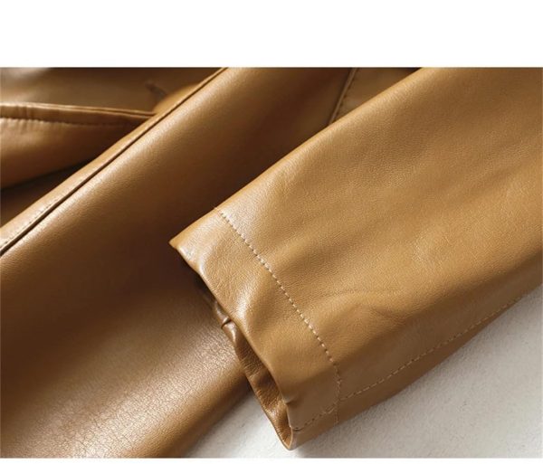 Women Sheepskin Trench Coats Midi Length Leather Outwear Double Breasted Lace-Up Windbreaker