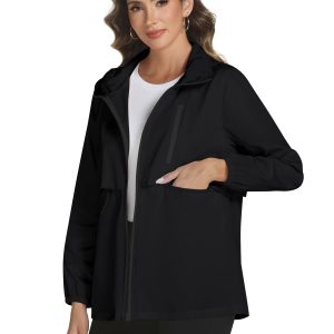 61brRL9j4sL.jpg Rain Jacket Women with Hooded Lightweight Waterproof Raincoats Packable Zipper Pockets Windbreakers