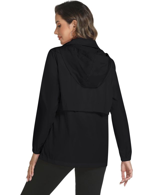 Rain Jacket Women with Hooded Lightweight Waterproof Raincoats Packable Zipper Pockets Windbreakers