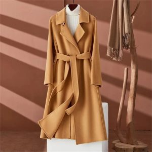 Women's Overcoat Double-Sided Cashmere Jacket Belt Long Double-Breasted Wool Windbreaker Winter Slim Wool Coat