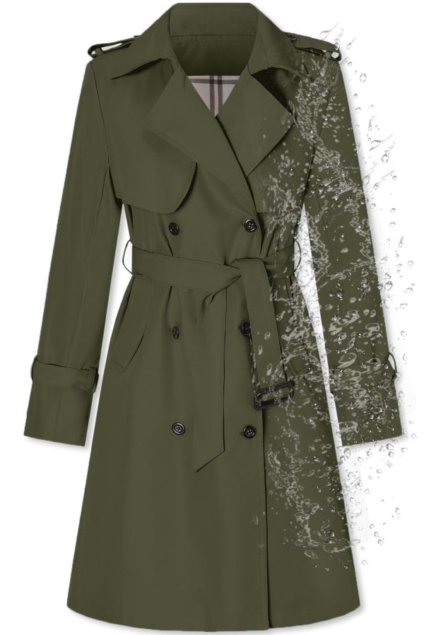 Women's Long Double-Breasted Waterproof Trench Coat with Belt