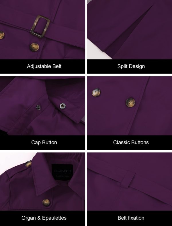 Women's Plus Size Trench Coat Double-Breasted Classic Lapel Overcoat Belted Outerwear Coat with Detachable Hood