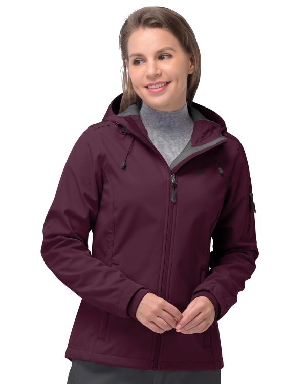 Women's Softshell Jacket, Fleece Lined Warm Jacket Light Hooded Windproof Coat for Outdoor Hiking