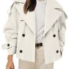 Womens Cropped Trench Coat Casual Double Breasted Short Jacket Fall Fashion Outerwear with Belt