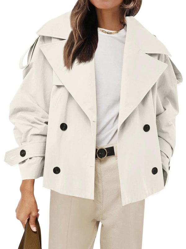 Womens Cropped Trench Coat Casual Double Breasted Short Jacket Fall Fashion Outerwear with Belt