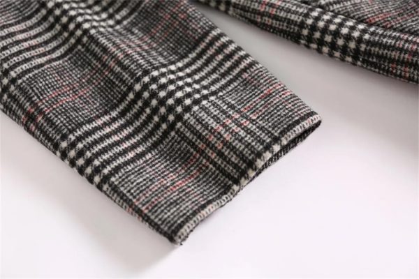 Women Winter Wool Plaid Coat Office England Style Cashmere Coat Three Quarter Windbreaker Jackets Coats